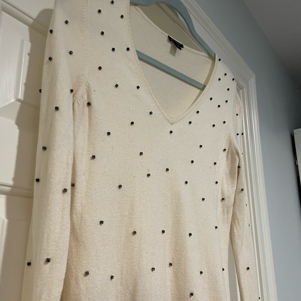 Ann Taylor Cream Wool Sweater with Crystals